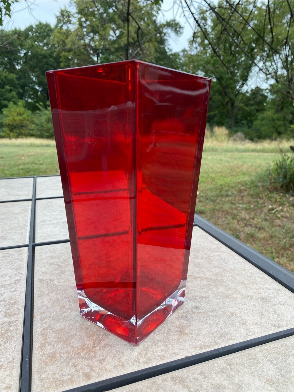 Vtg Teleflora Red Bohemian 24% Lead Crystal Square Tapered Vase 3.75x4.5x9.75 - Picture 11 of 13